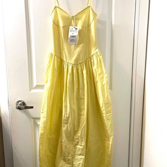 ZARA POPLIN DRES - YELLOW - SIZE S - BRAND NEW - Picture 3 of 3